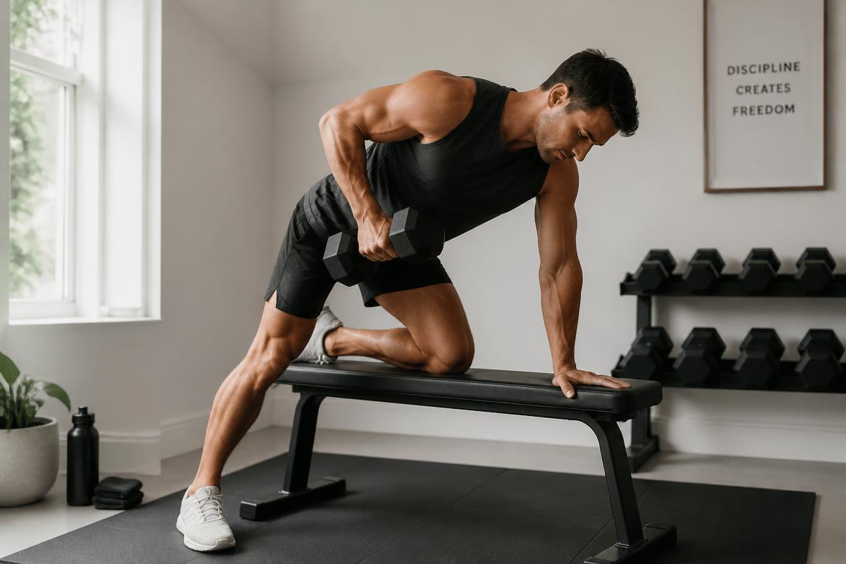 Person doing a dumbbell row during a strength session